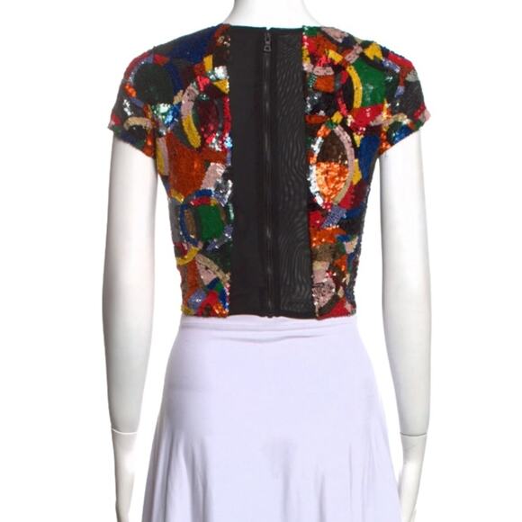 Alice + Olivia Kelli Sequin Embellished Top, Size 4 - Picture 7 of 9